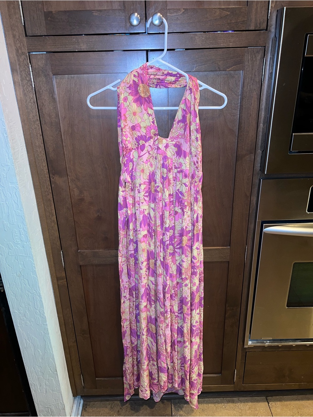 Hello Molly Pink and Cream Floral Halter Maxi Dress